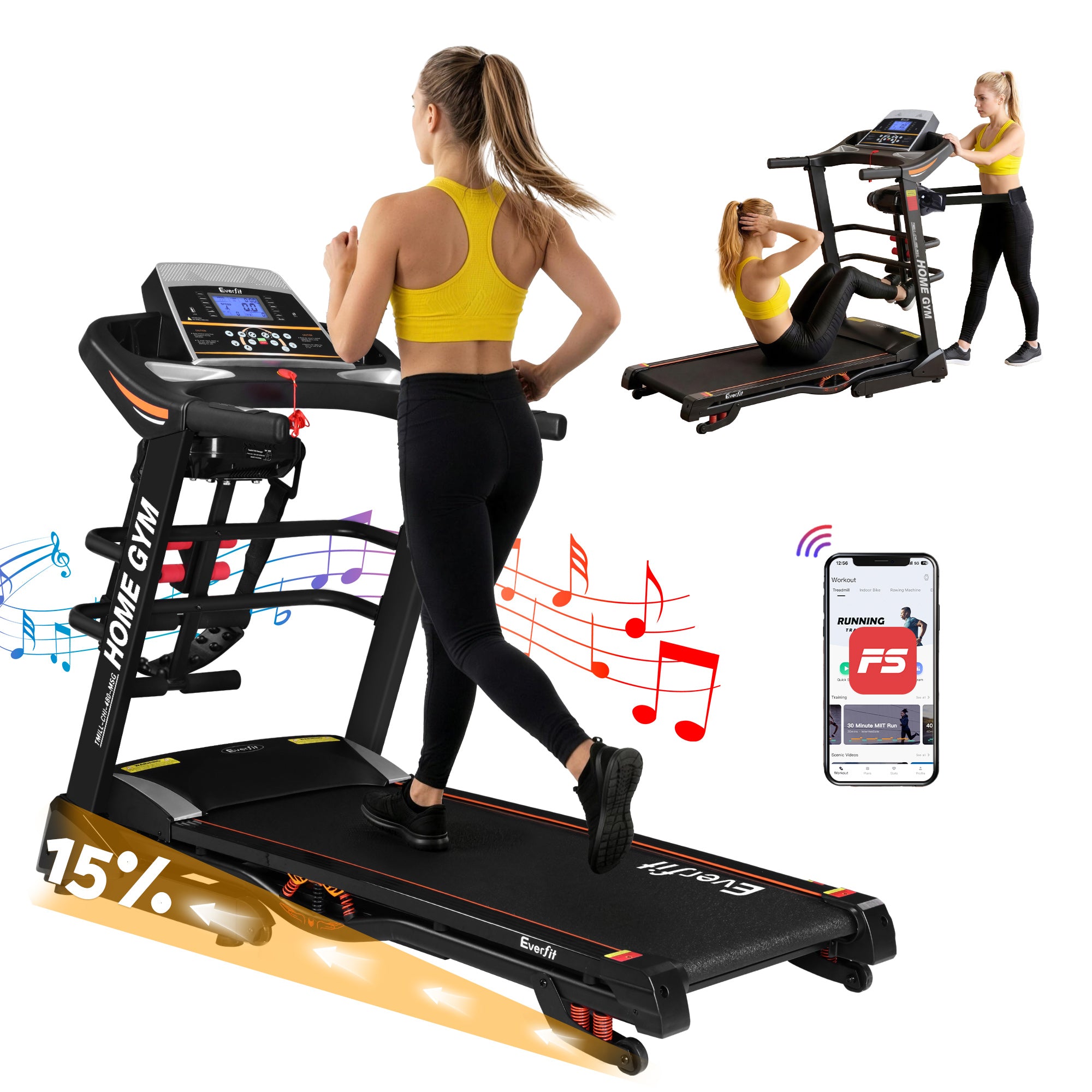 Everfit Treadmill Electric Home Gym Fitness Exercise Machine w/ Massager 480mm TMILL-CHI-480-MSG