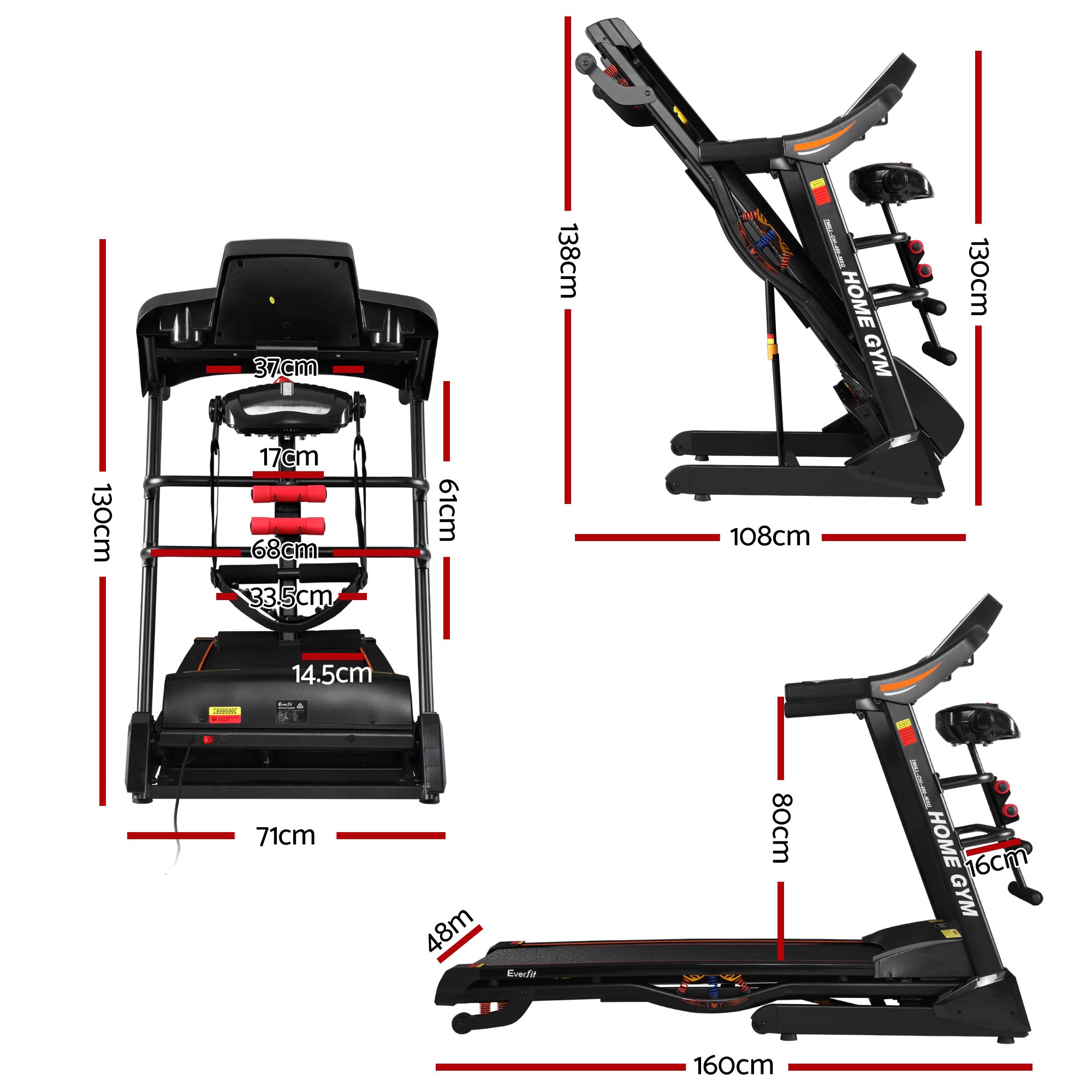 Everfit Treadmill Electric Home Gym Fitness Exercise Machine w/ Massager 480mm TMILL-CHI-480-MSG