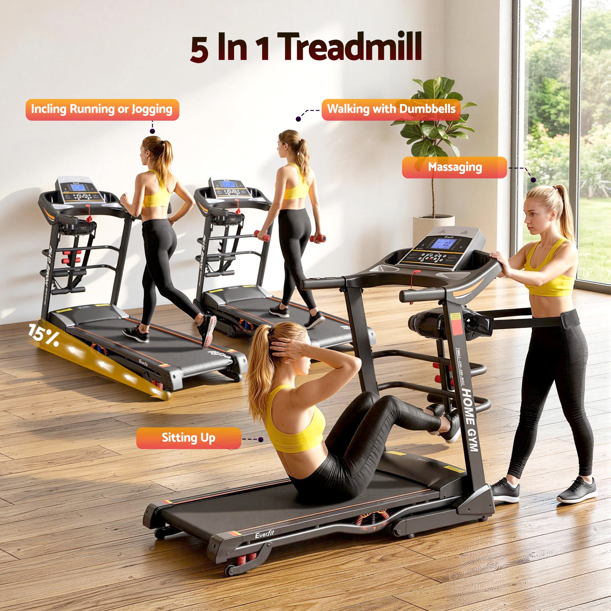 Everfit Treadmill Electric Home Gym Fitness Exercise Machine w/ Massager 480mm TMILL-CHI-480-MSG
