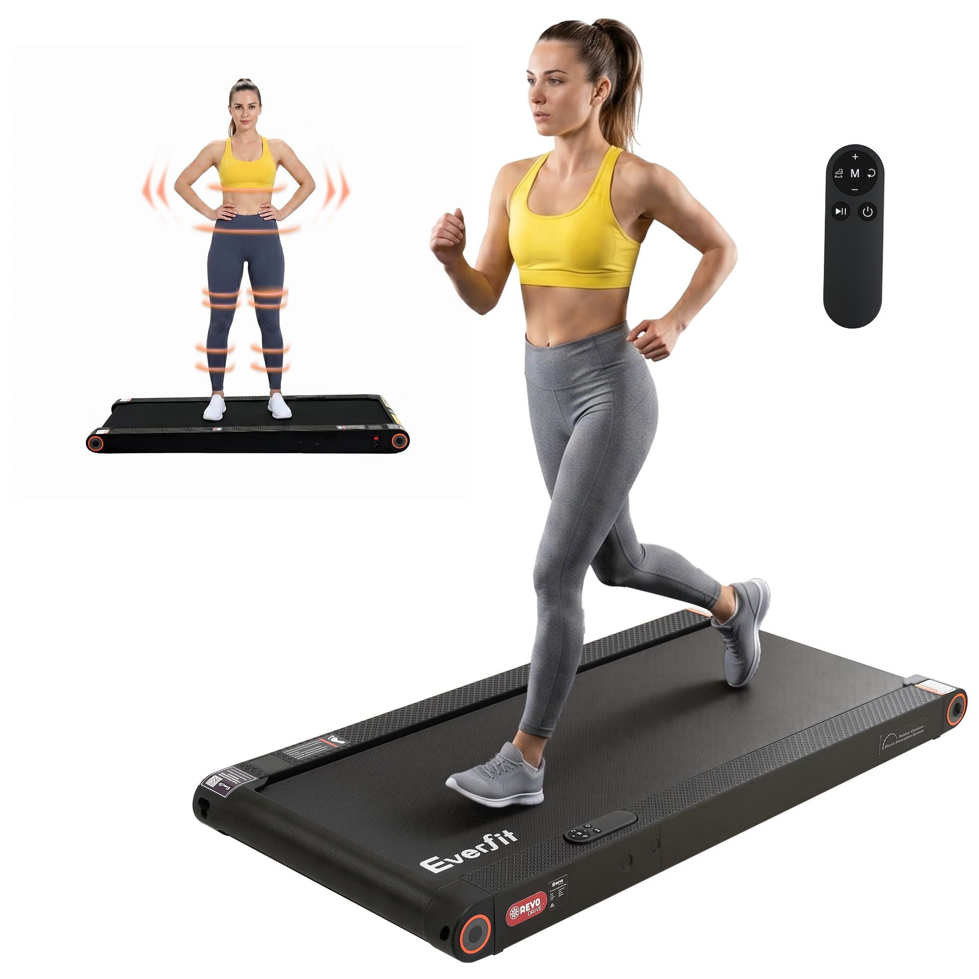 Everfit 4 in 1 Vibration Walking Pad Treadmill Under Desk Treadmills for Home Gym with App Control 380mm Black TMILL-MIG-380-VB