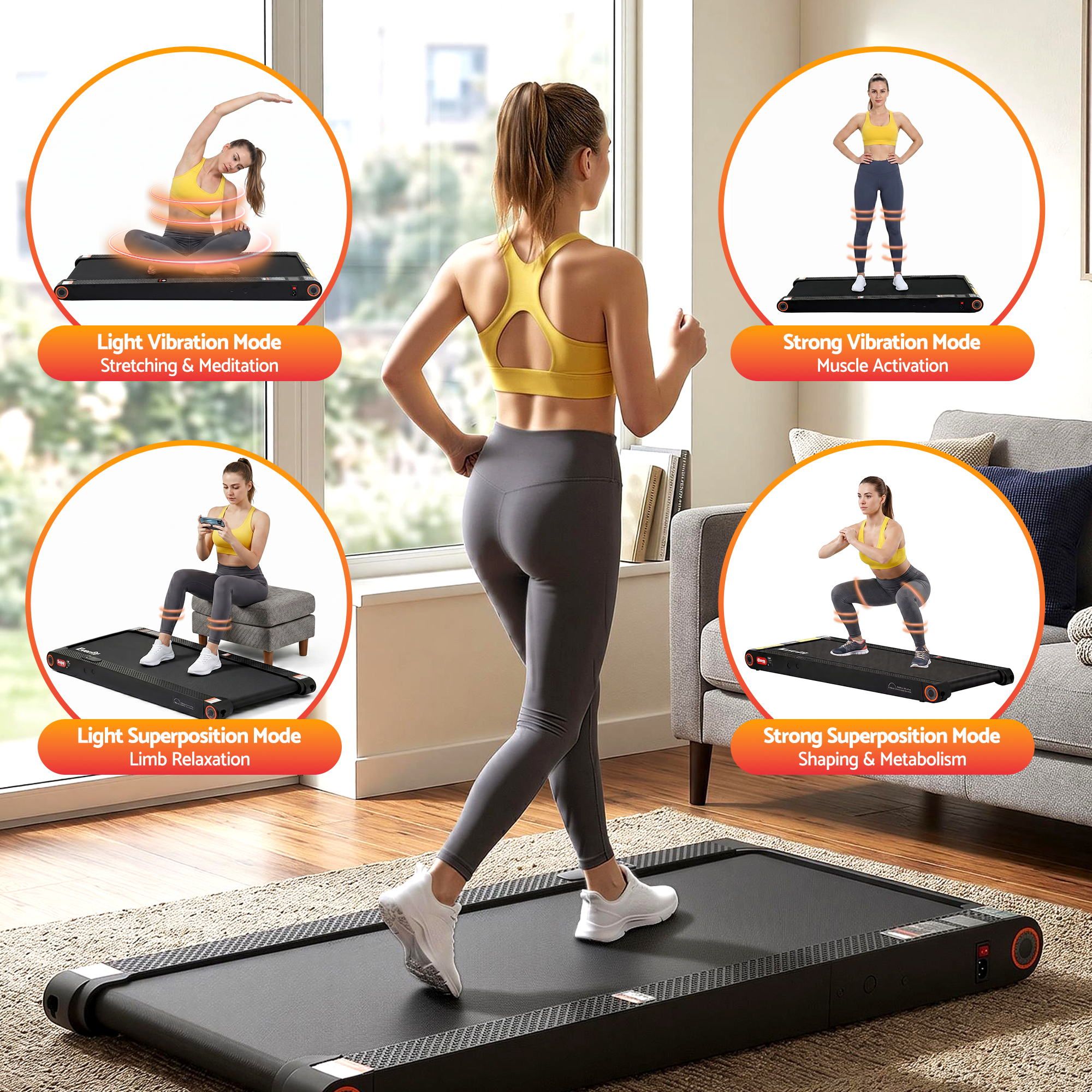 Everfit 4 in 1 Vibration Walking Pad Treadmill Under Desk Treadmills for Home Gym with App Control 380mm Black TMILL-MIG-380-VB