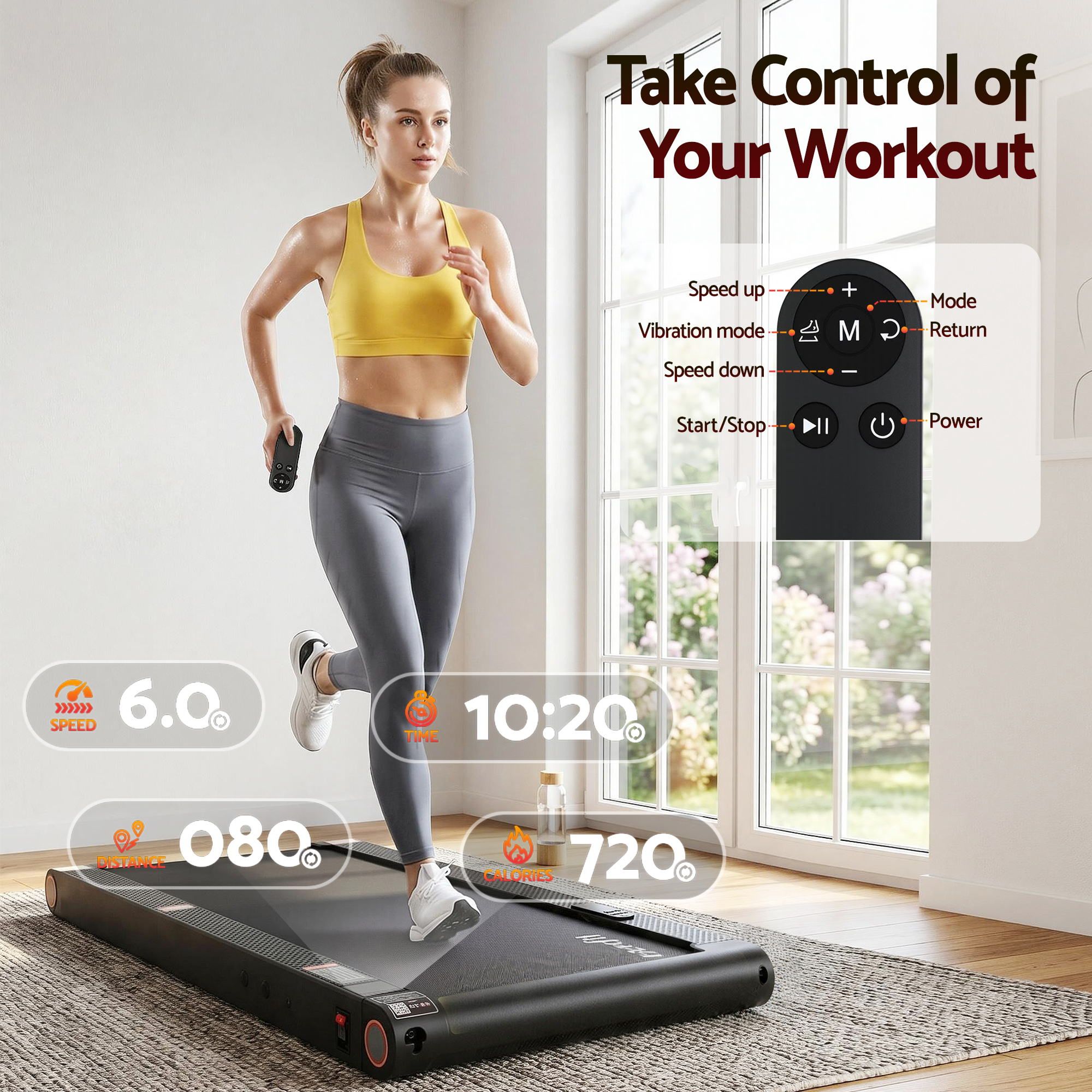 Everfit 4 in 1 Vibration Walking Pad Treadmill Under Desk Treadmills for Home Gym with App Control 380mm Black TMILL-MIG-380-VB