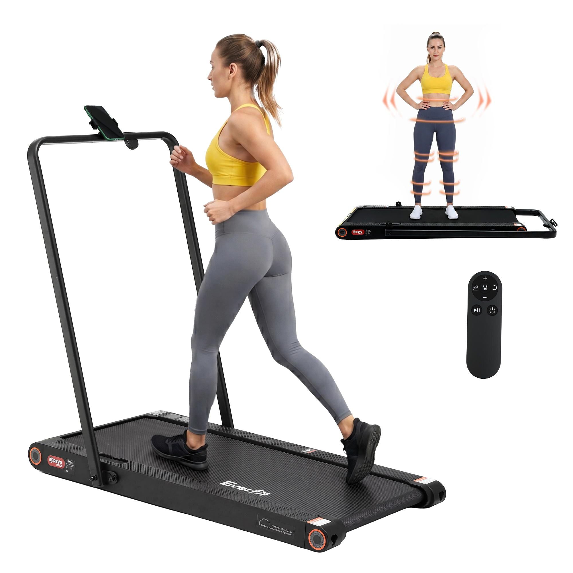 Everfit 4 in 1 Vibration Walking Pad Treadmill Under Desk Treadmills for Home Gym with App Control 380mm Black TMILL-MIG-380-VBH