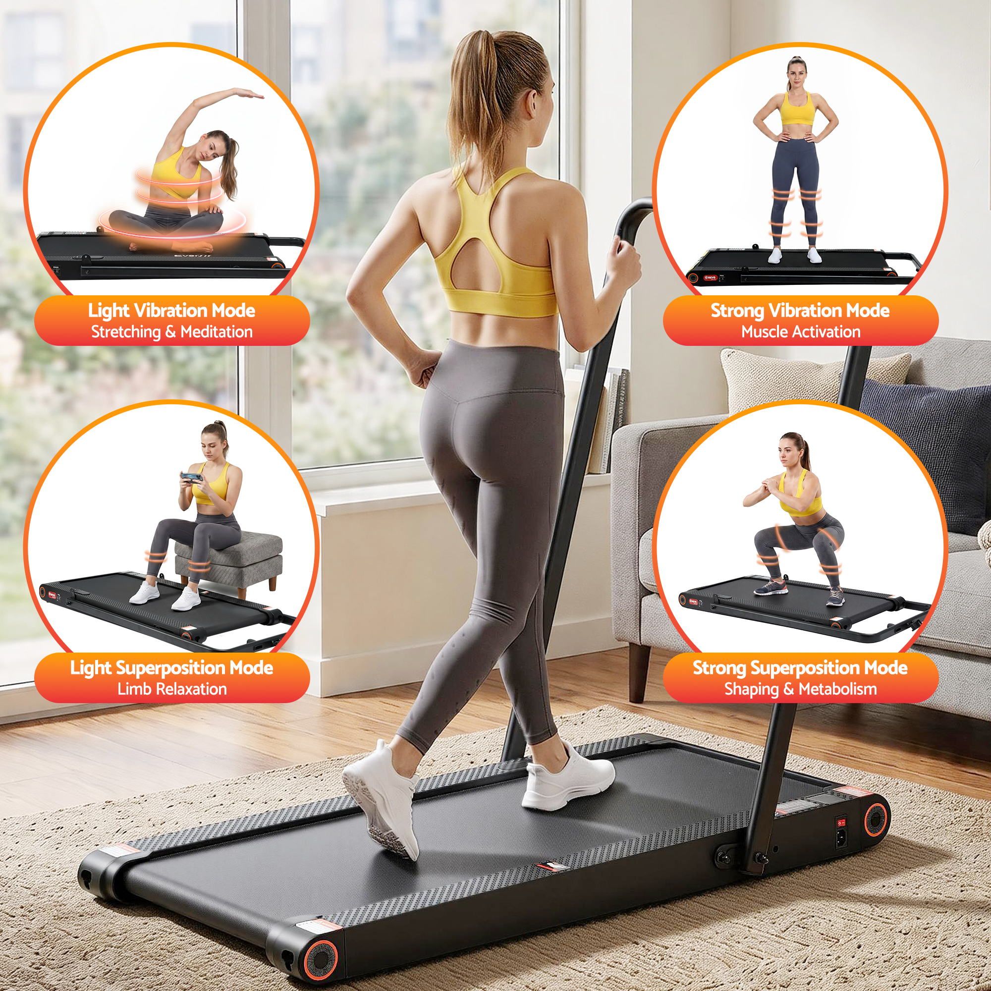 Everfit 4 in 1 Vibration Walking Pad Treadmill Under Desk Treadmills for Home Gym with App Control 380mm Black TMILL-MIG-380-VBH
