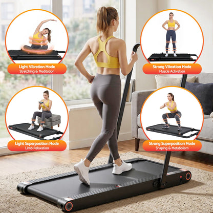 Everfit 4 in 1 Vibration Walking Pad Treadmill Under Desk Treadmills for Home Gym with App Control 380mm Black TMILL-MIG-380-VBH