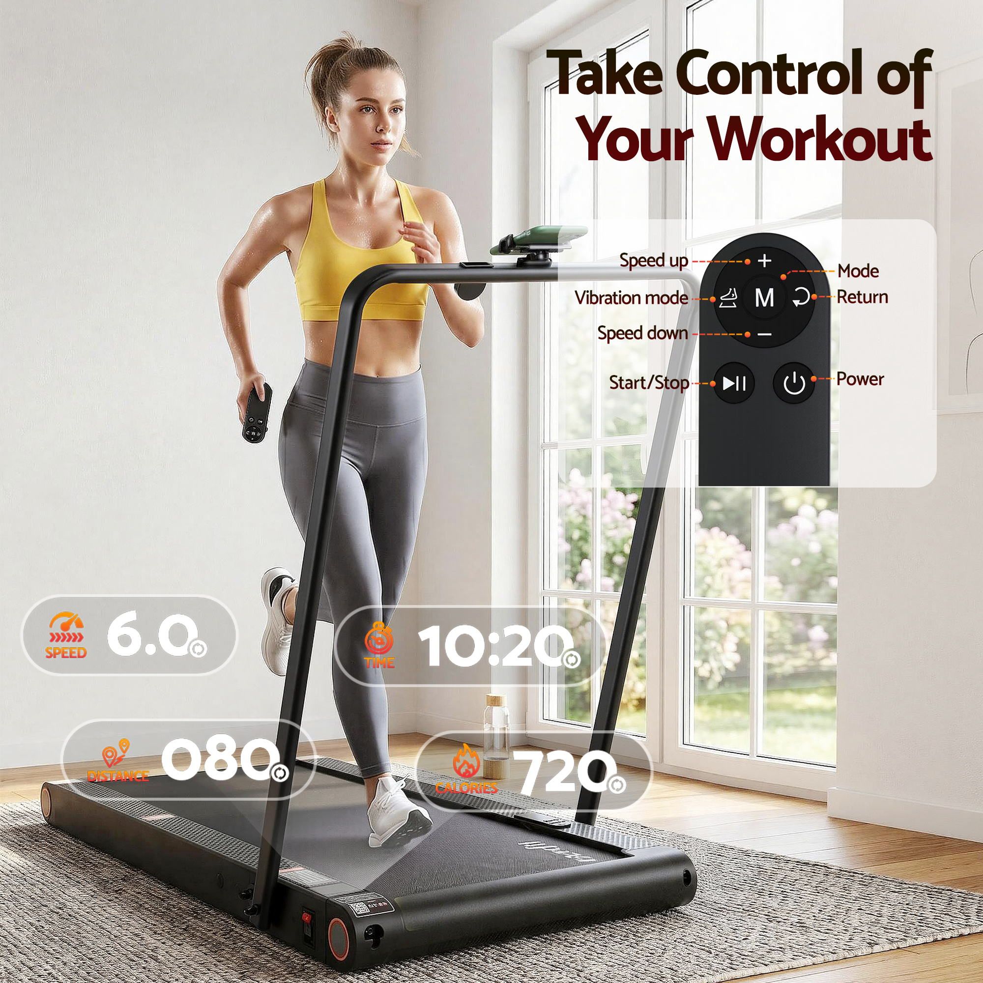 Everfit 4 in 1 Vibration Walking Pad Treadmill Under Desk Treadmills for Home Gym with App Control 380mm Black TMILL-MIG-380-VBH