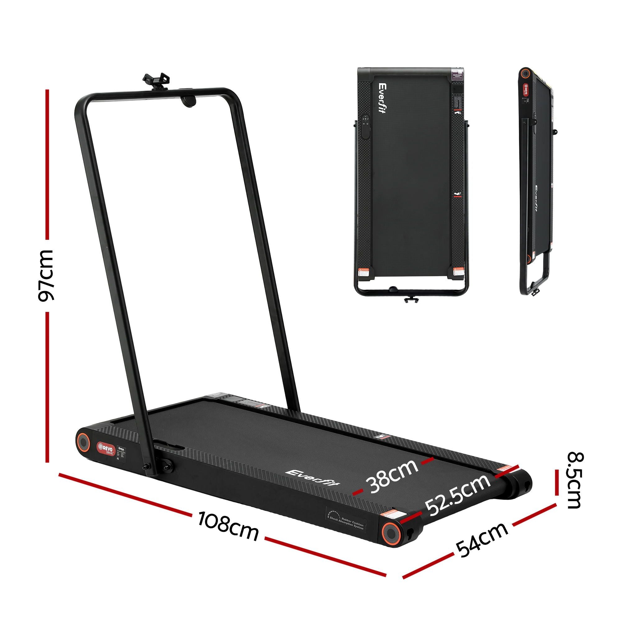 Everfit 4 in 1 Vibration Walking Pad Treadmill Under Desk Treadmills for Home Gym with App Control 380mm Black TMILL-MIG-380-VBH