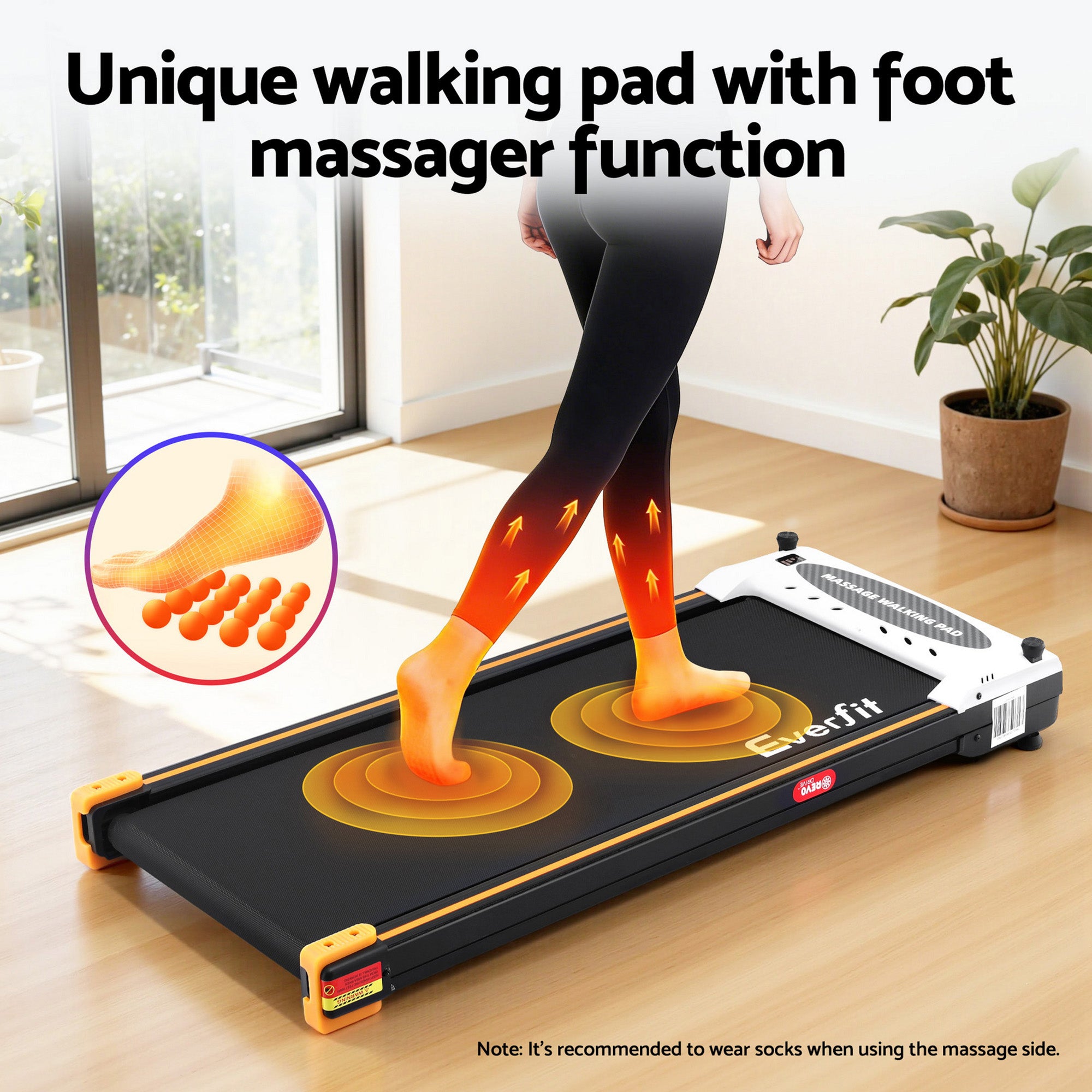 Everfit 2 Side Walking Pad Treadmill with Massage Function Fitness 380mm Black TMILL-TD38-DBL-PAD