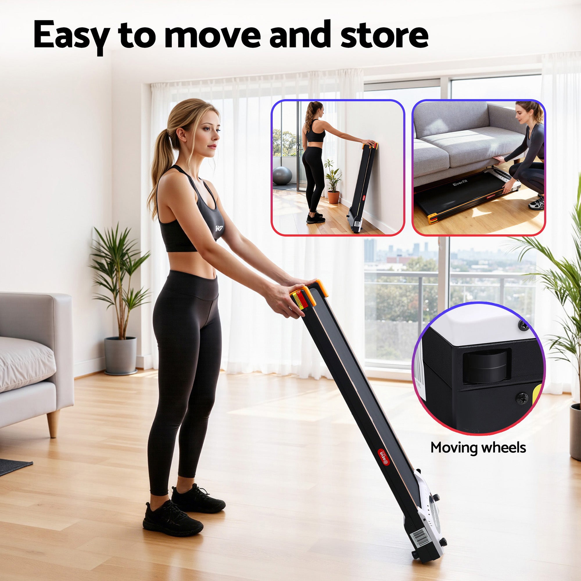 Everfit 2 Side Walking Pad Treadmill with Massage Function Fitness 380mm Black TMILL-TD38-DBL-PAD