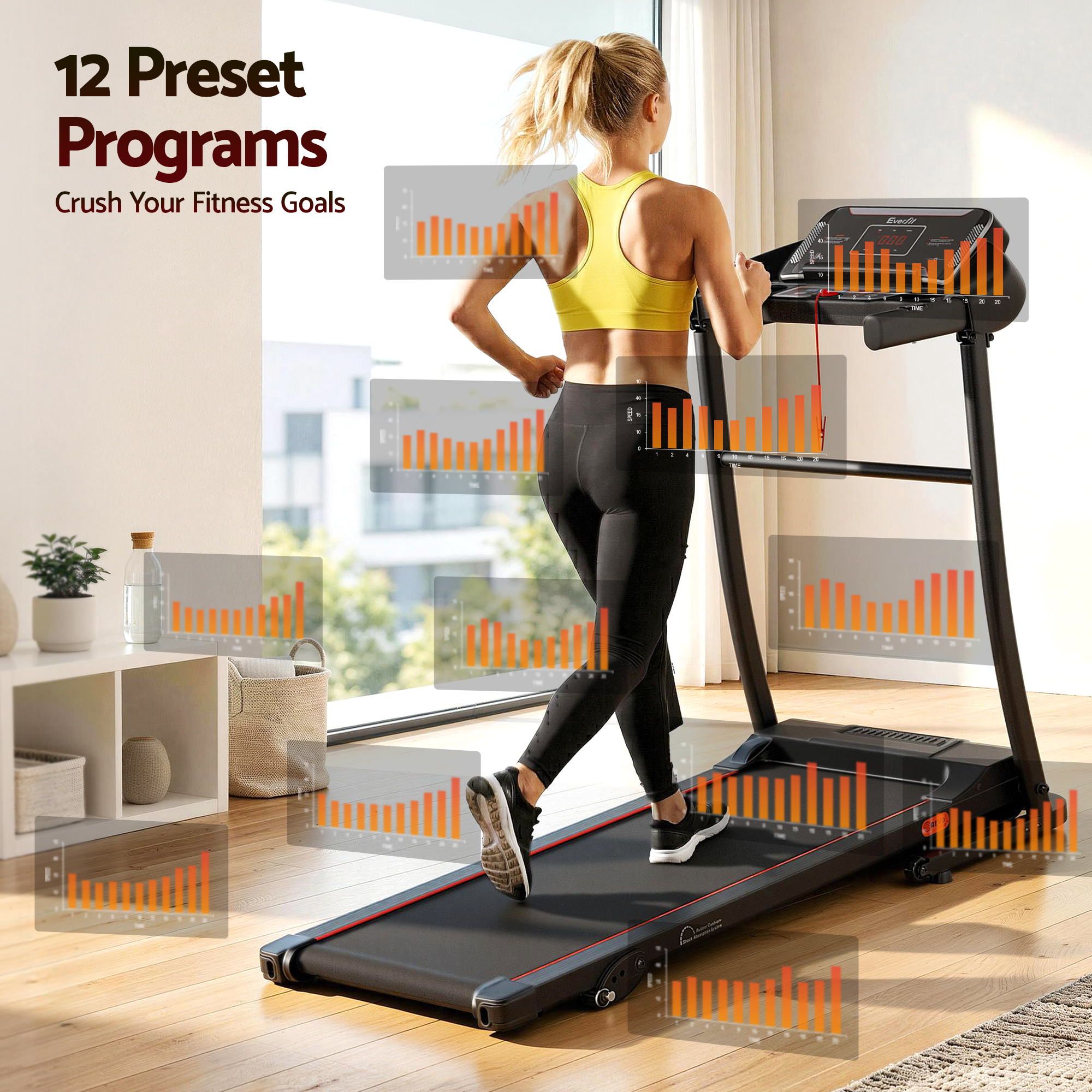 Everfit Treadmill Electric Home Gym Fitness Exercise Machine Incline 400mm TMILL-TITAN40-8000-BK