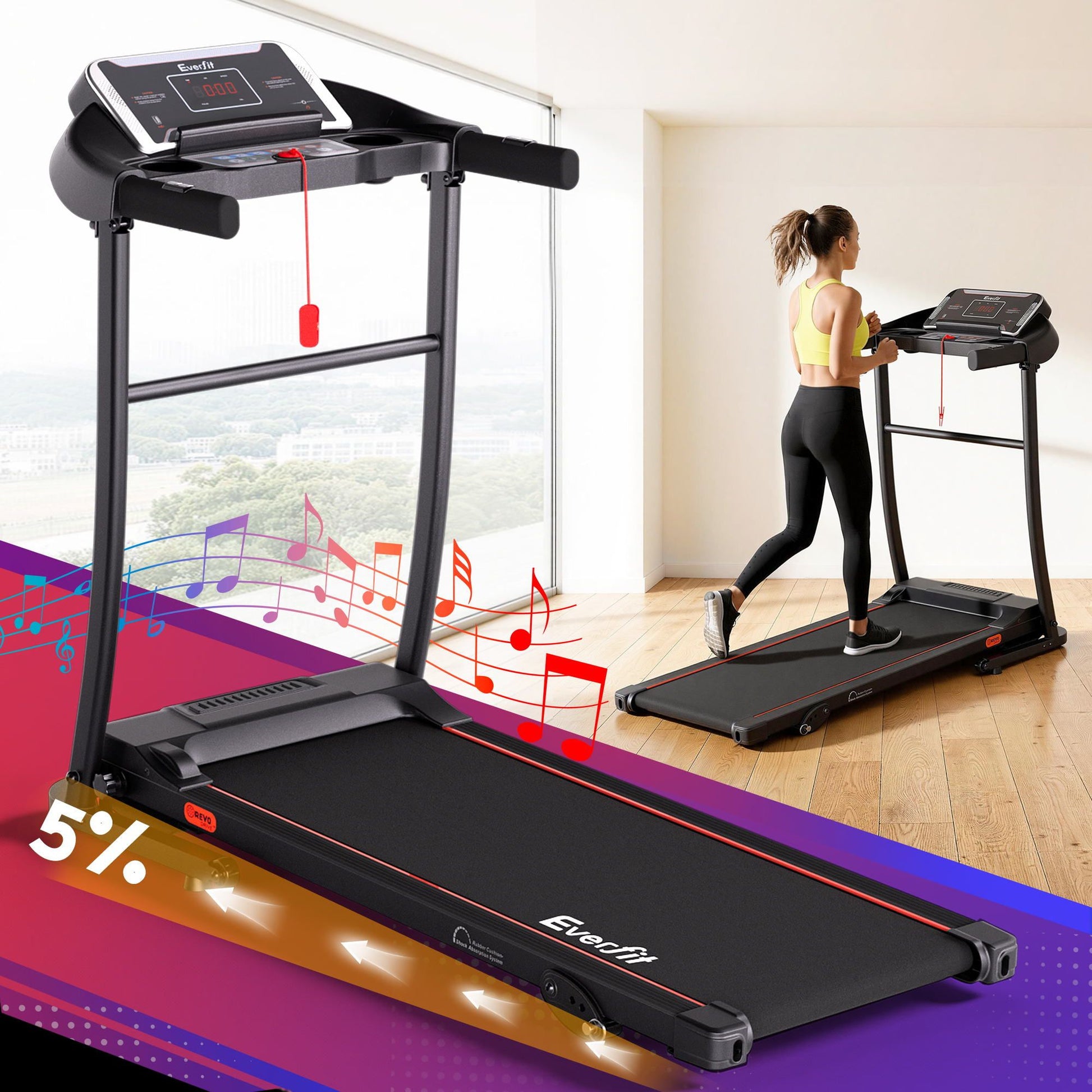 Everfit Treadmill Electric Home Gym Fitness Exercise Machine Incline 400mm TMILL-TITAN40-8000-BK