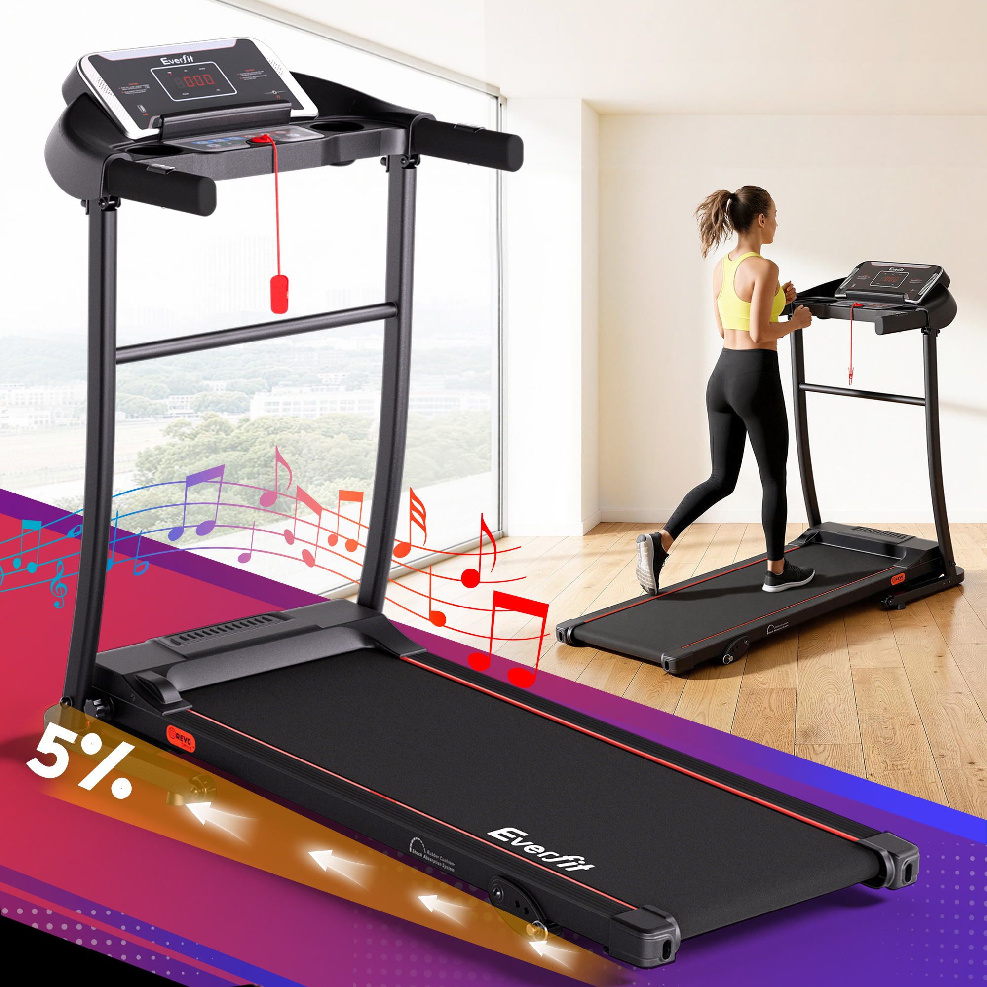 Everfit Treadmill Electric Home Gym Fitness Exercise Machine Incline 400mm TMILL-TITAN40-8000-BK