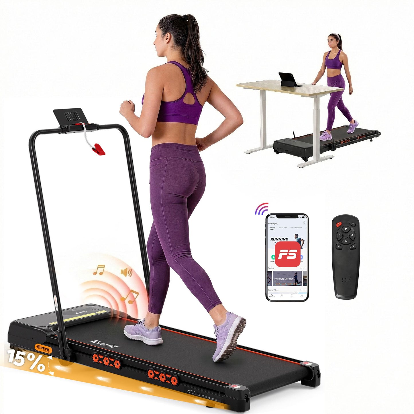 Everfit 3 in 1 Treadmill Electric Walking Pad Auto Incline Foldable for Home Gym Black TMILL-TITAN41-PAD