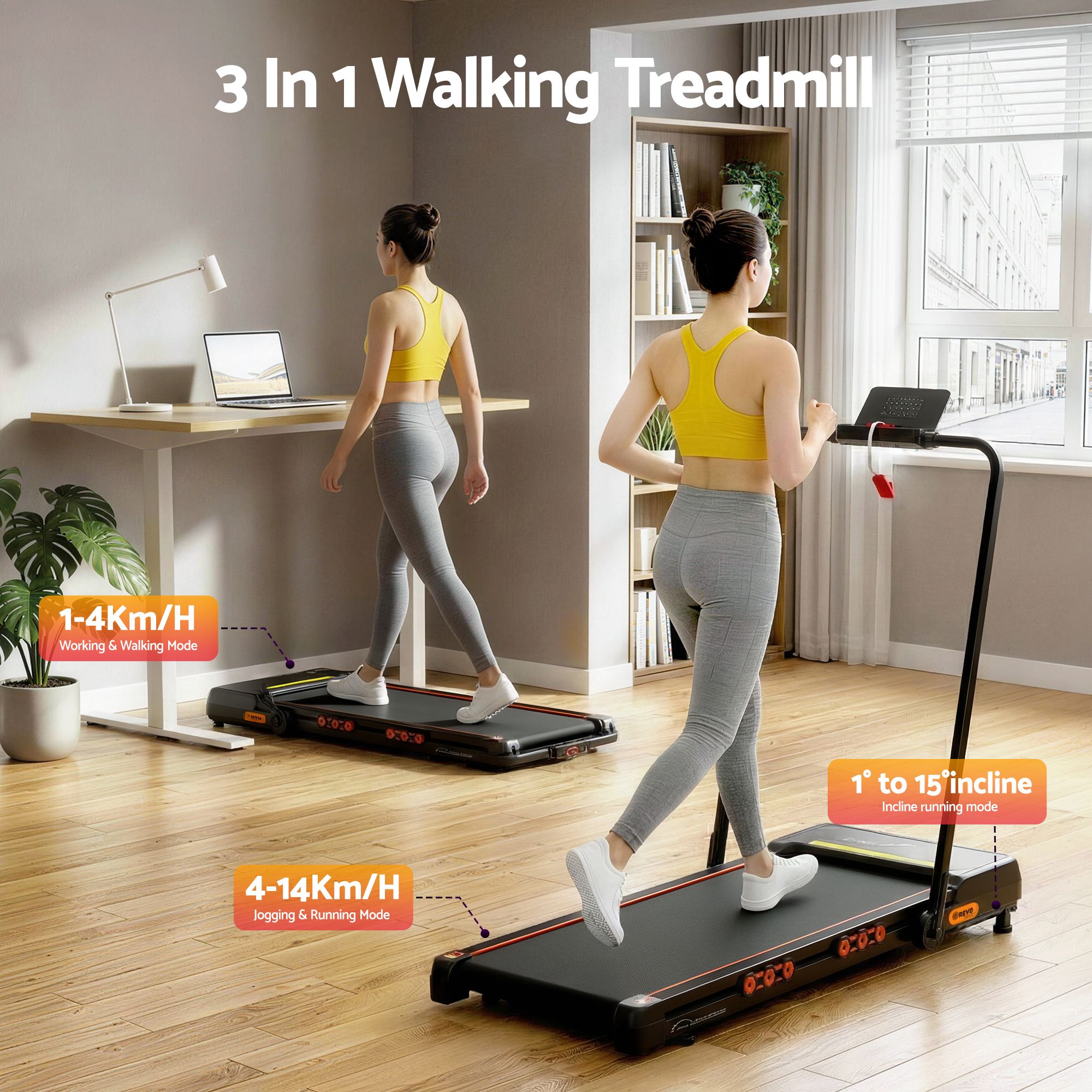 Everfit 3 in 1 Treadmill Electric Walking Pad Auto Incline Foldable for Home Gym Black TMILL-TITAN41-PAD