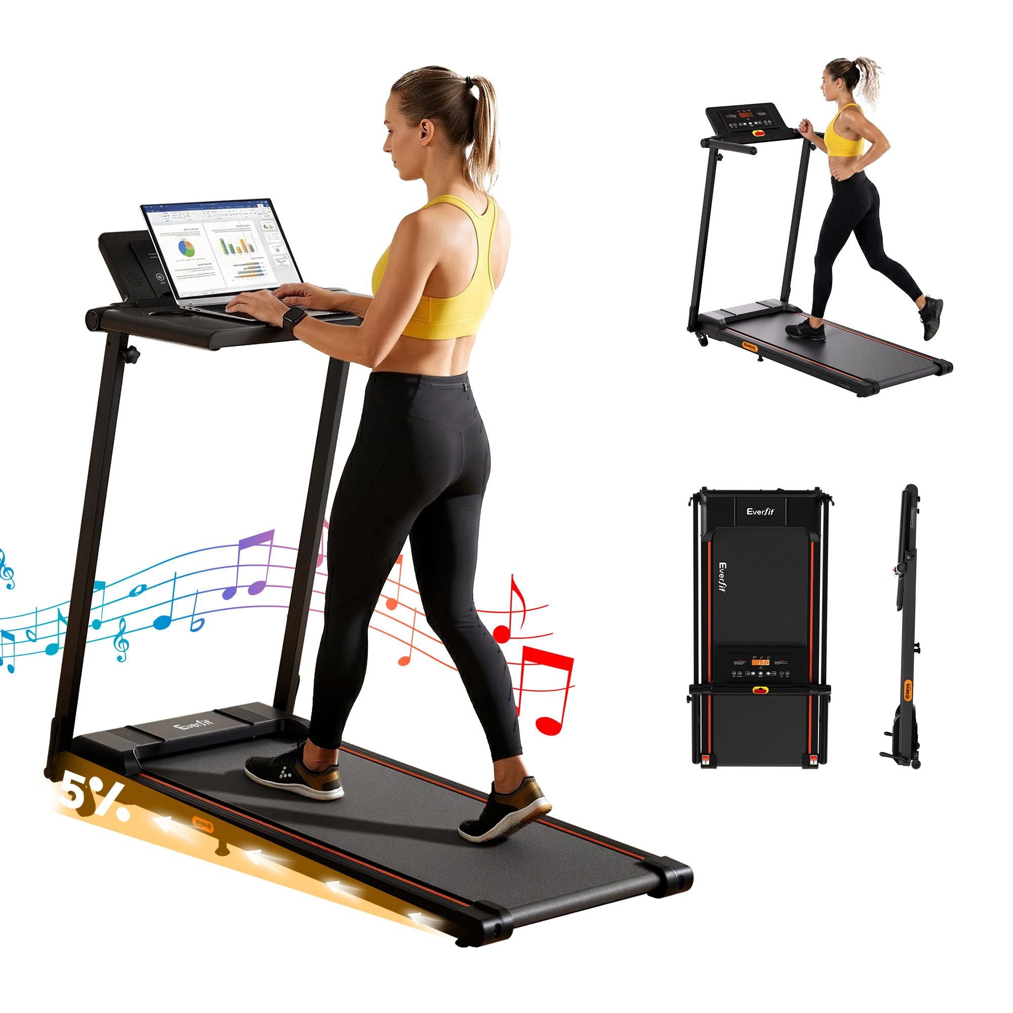 Everfit Treadmill Electric Walking Pad Foldable Incline for Home Office Gym Black TMILL-TITAN42-DT