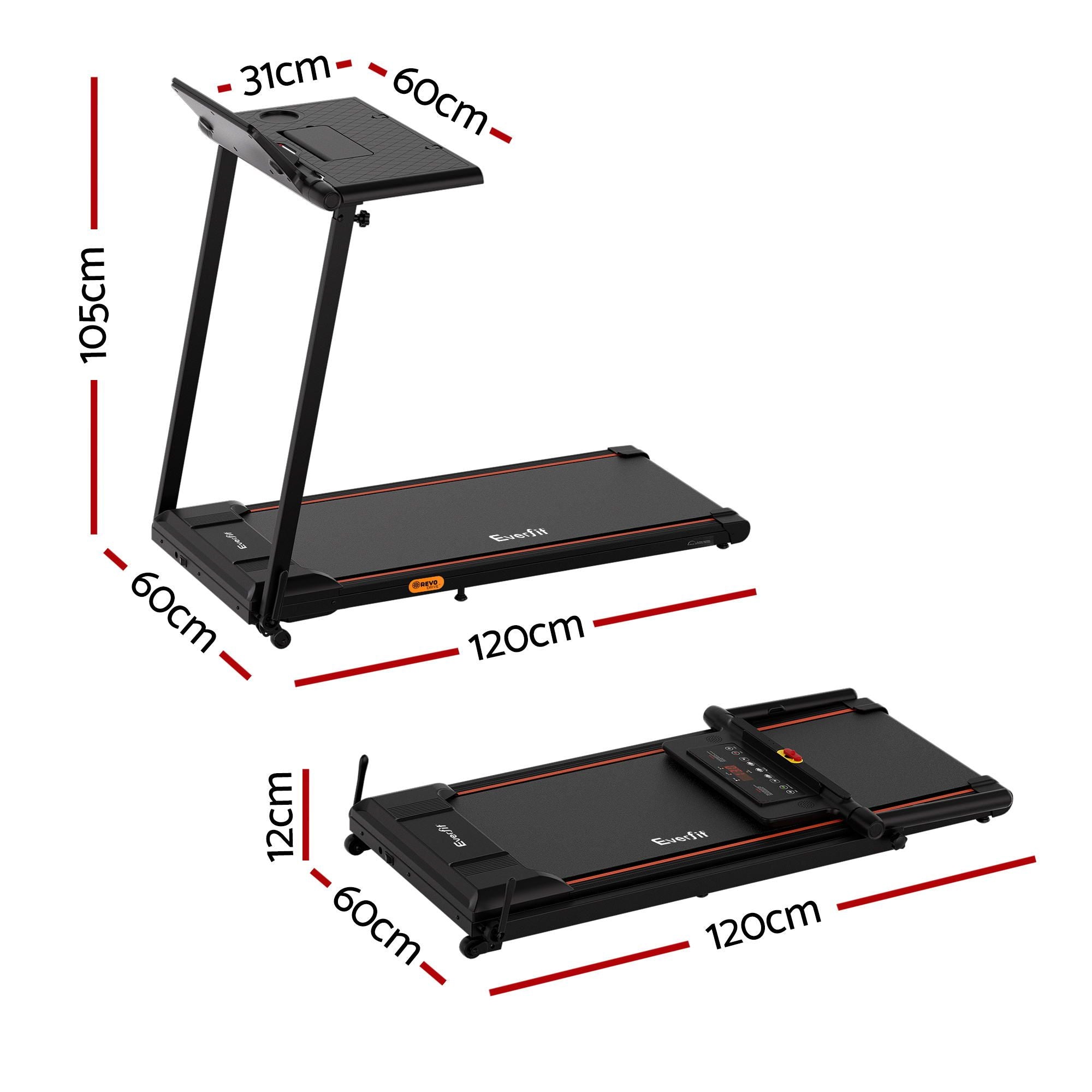Everfit Treadmill Electric Walking Pad Foldable Incline for Home Office Gym Black TMILL-TITAN42-DT