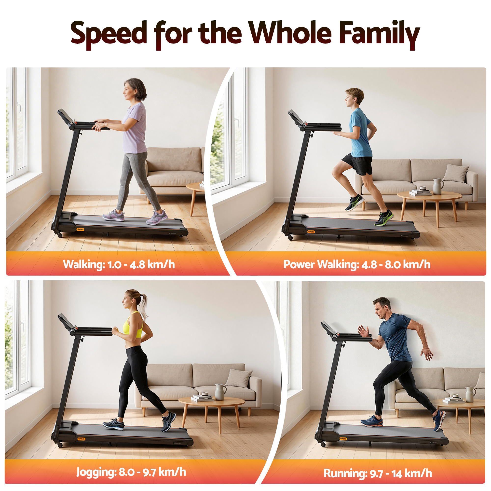 Everfit Treadmill Electric Walking Pad Foldable Incline for Home Office Gym Black TMILL-TITAN42-DT