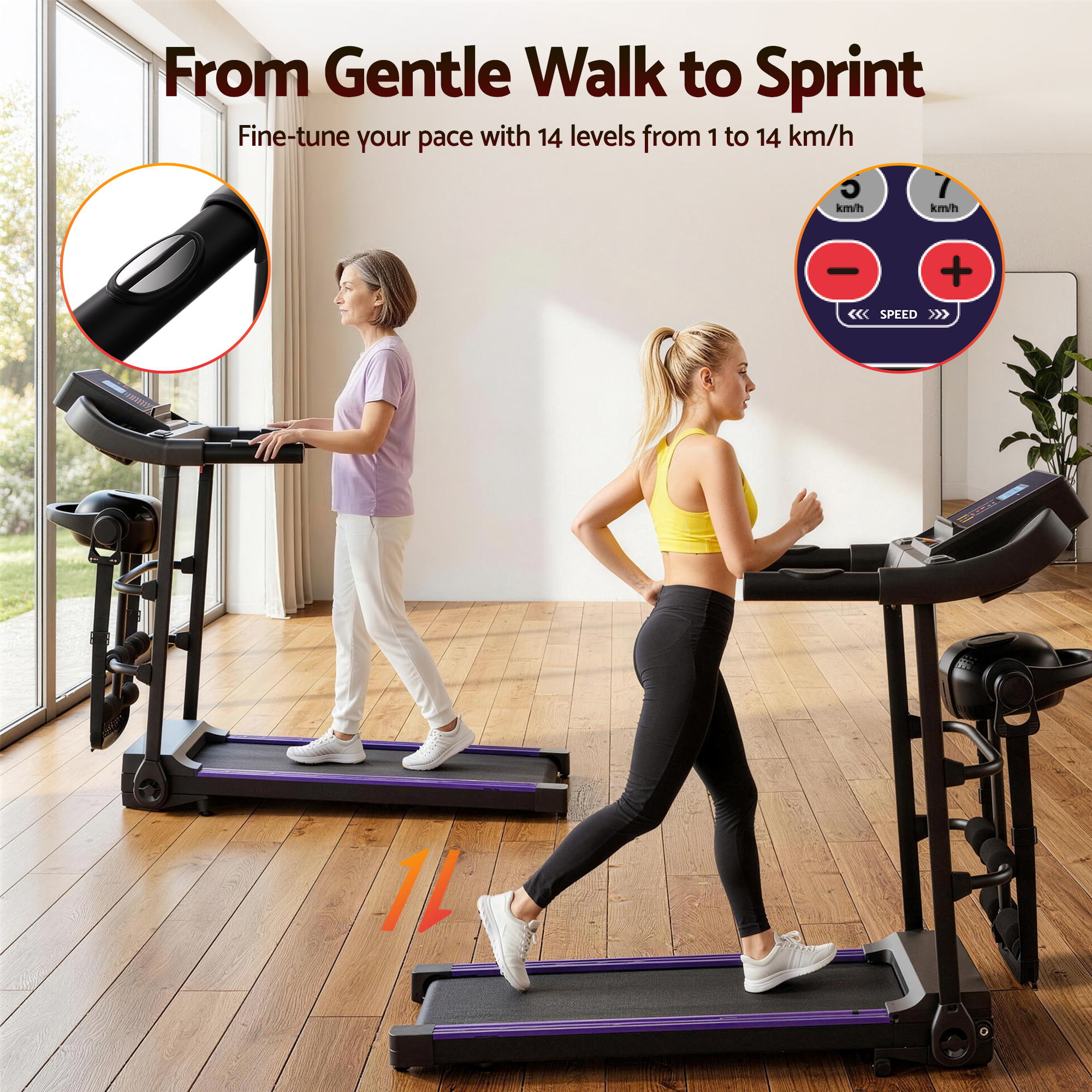 Everfit Treadmill Electric Home Gym Fitness Exercise Machine w/ Massager 400mm TMLL-400-MSG