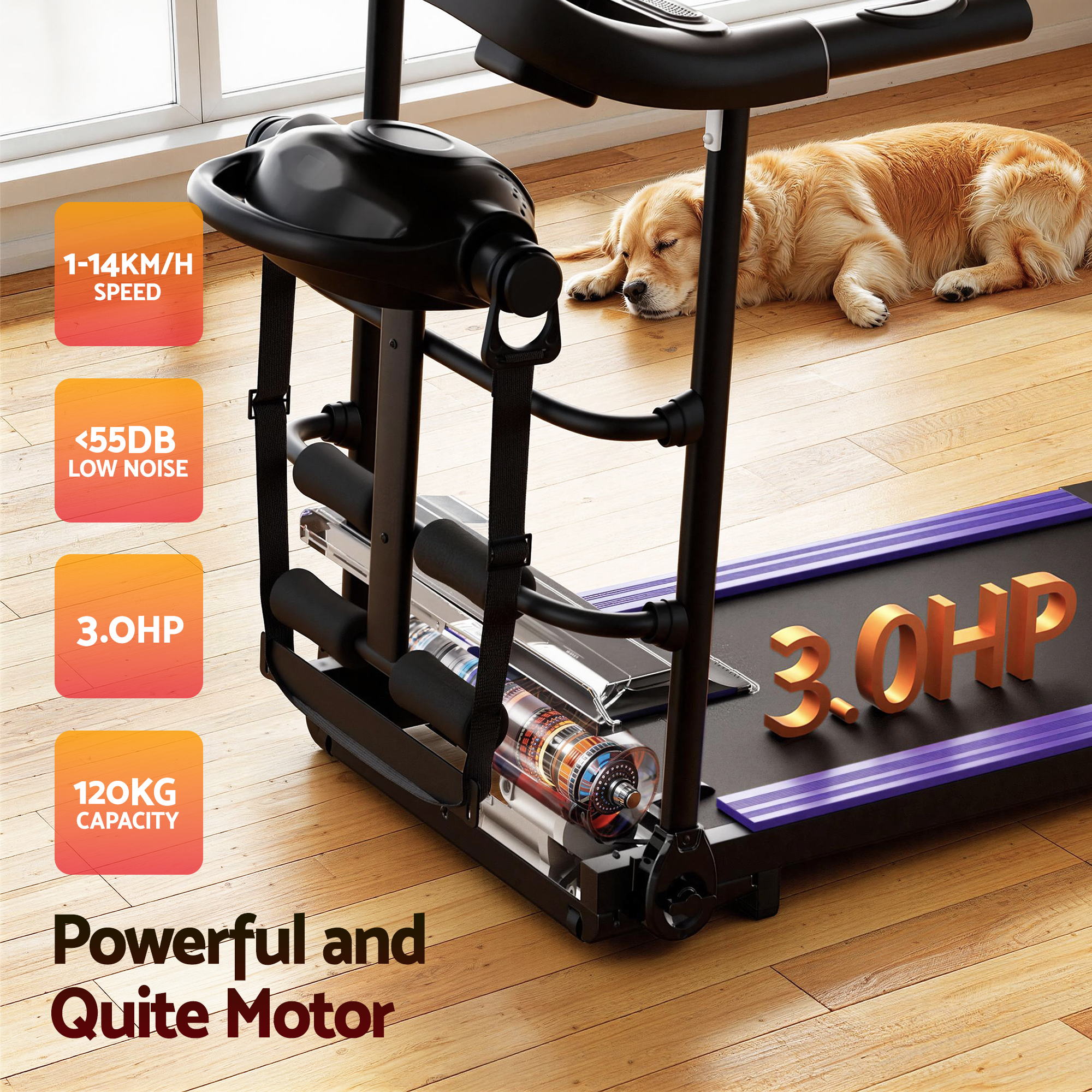 Everfit Treadmill Electric Home Gym Fitness Exercise Machine w/ Massager 400mm TMLL-400-MSG