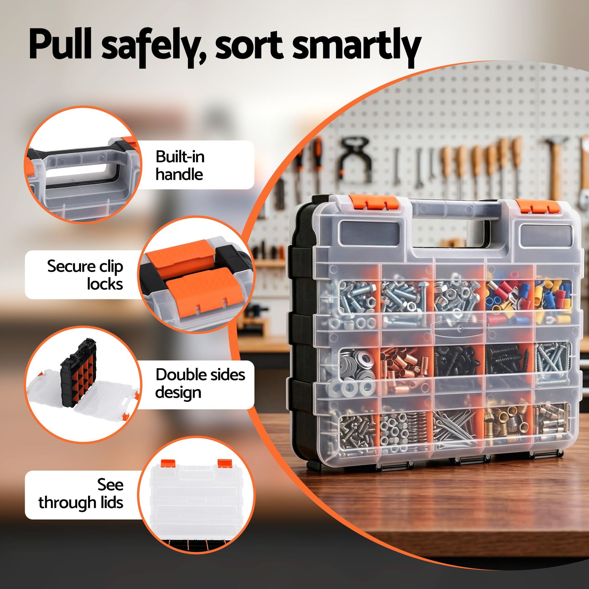 Giantz Double Sided Tool Box Organizer with 34 Compartment Small Parts Storage TO-SCREW-1T-OR