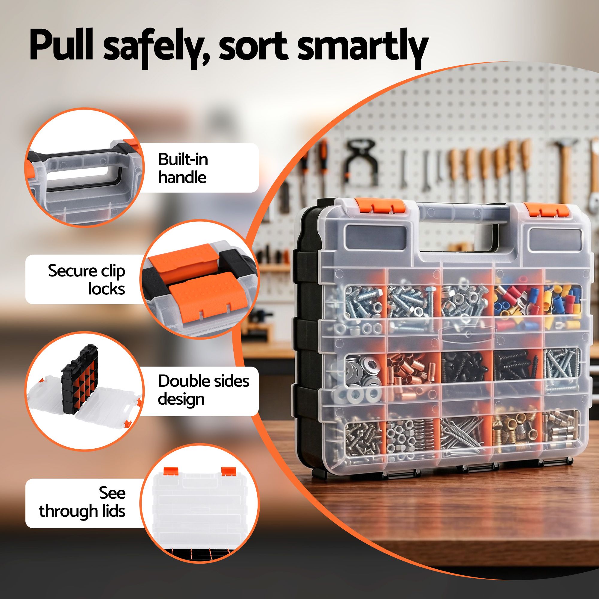 Giantz Double Sided Tool Box Organizer with 34 Compartment Small Parts Storage TO-SCREW-1T-OR