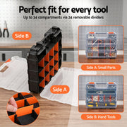 Giantz Double Sided Tool Box Organizer with 34 Compartment Small Parts Storage TO-SCREW-1T-OR