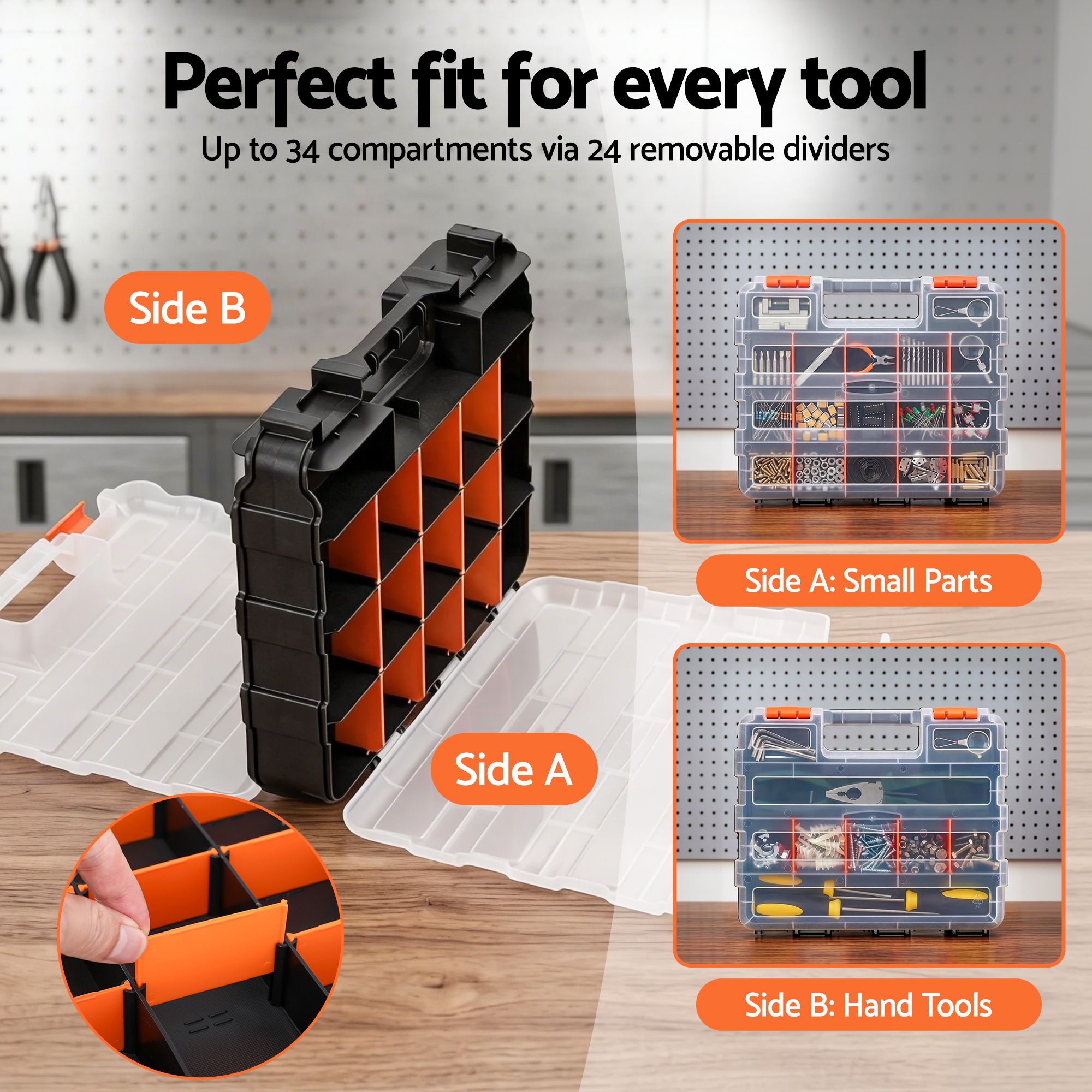 Giantz Double Sided Tool Box Organizer with 34 Compartment Small Parts Storage TO-SCREW-1T-OR