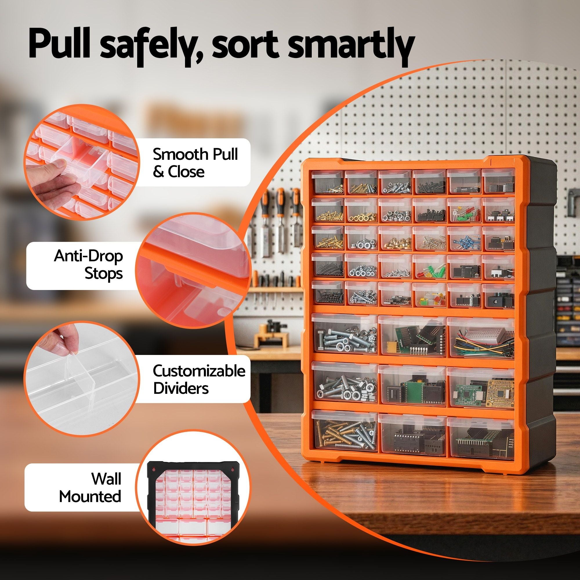 Giantz 39-Drawer Tool Storage Cabinet Anti-Drop Hardware Organizer TO-SCREW-39BIN-OR