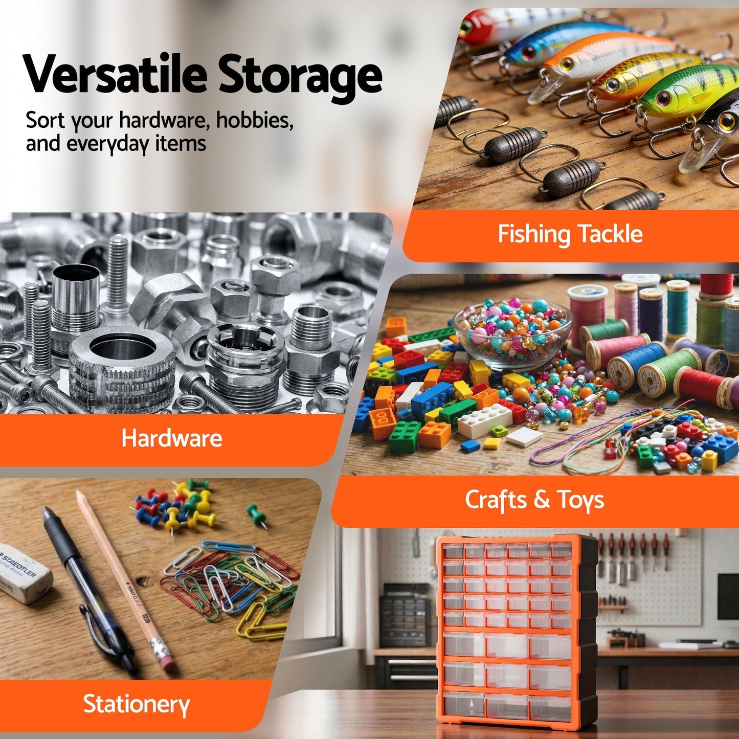 Giantz 39-Drawer Tool Storage Cabinet Anti-Drop Hardware Organizer TO-SCREW-39BIN-OR