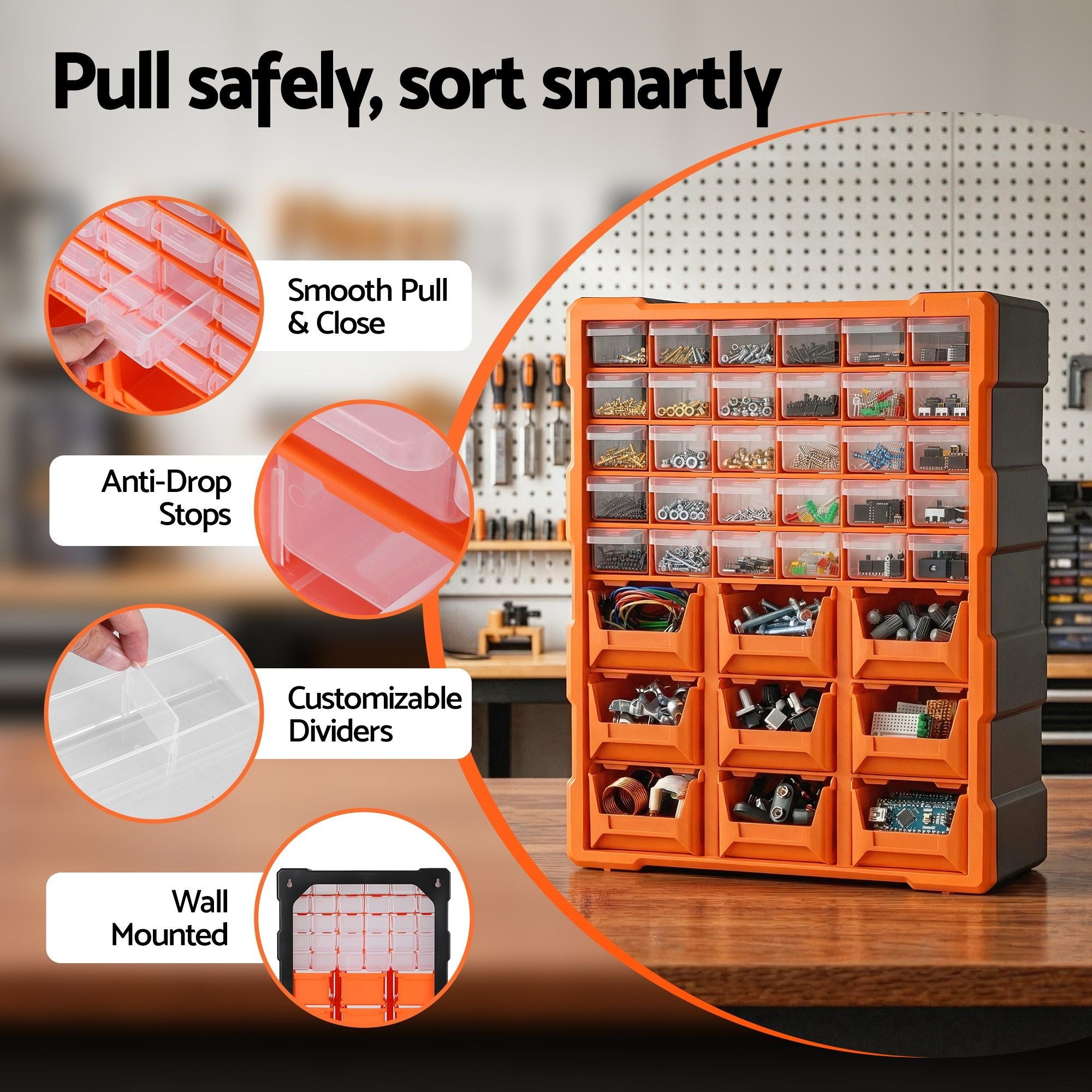 Giantz Tool Organizer 39-Drawer Hardware Cabinet Screw Storage Box Anti-Drop TO-SCREW-39DW-OR