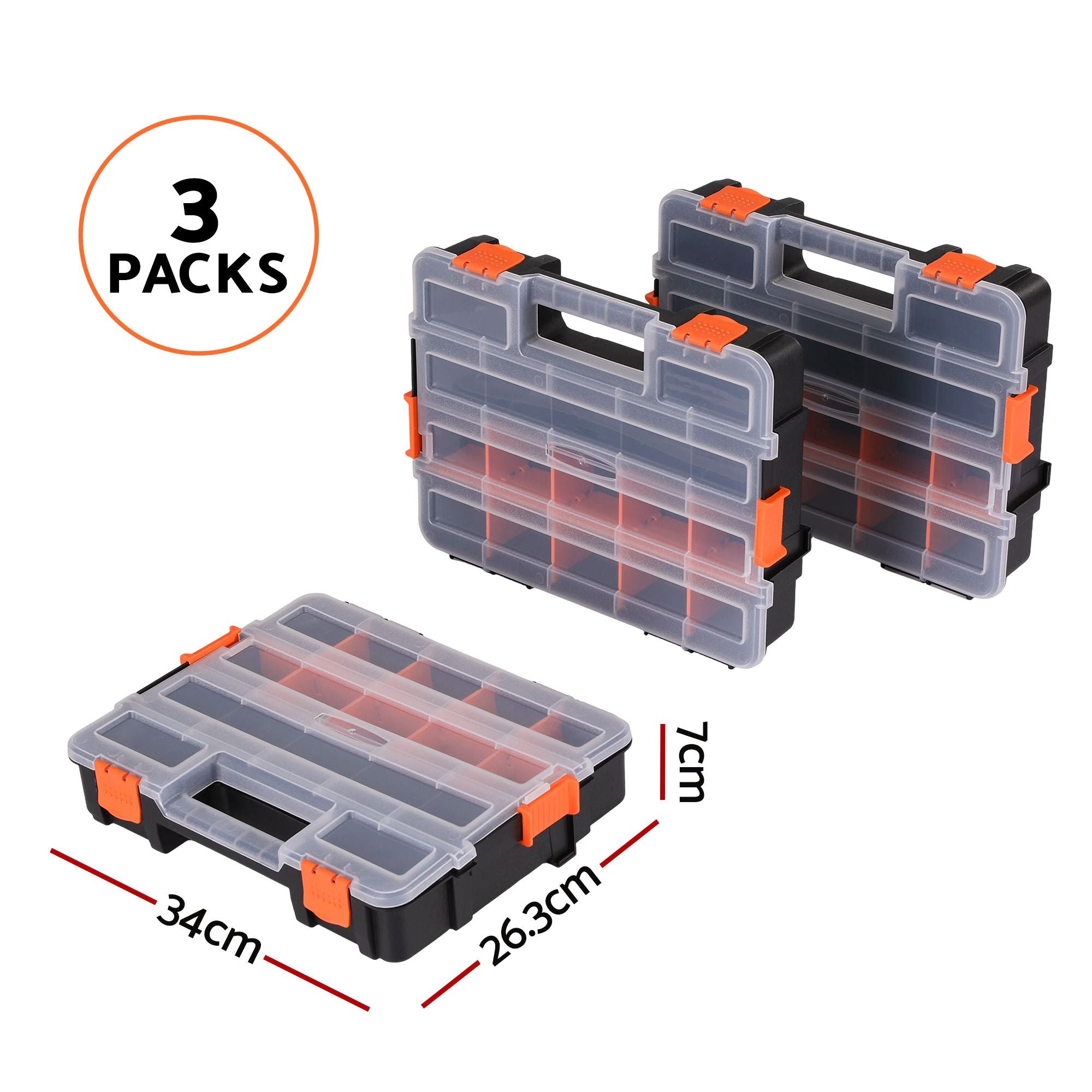 Giantz 3 Pack Tool Box Organizer with Hardware Storage Box for Small Parts TO-SCREW-3T-OR