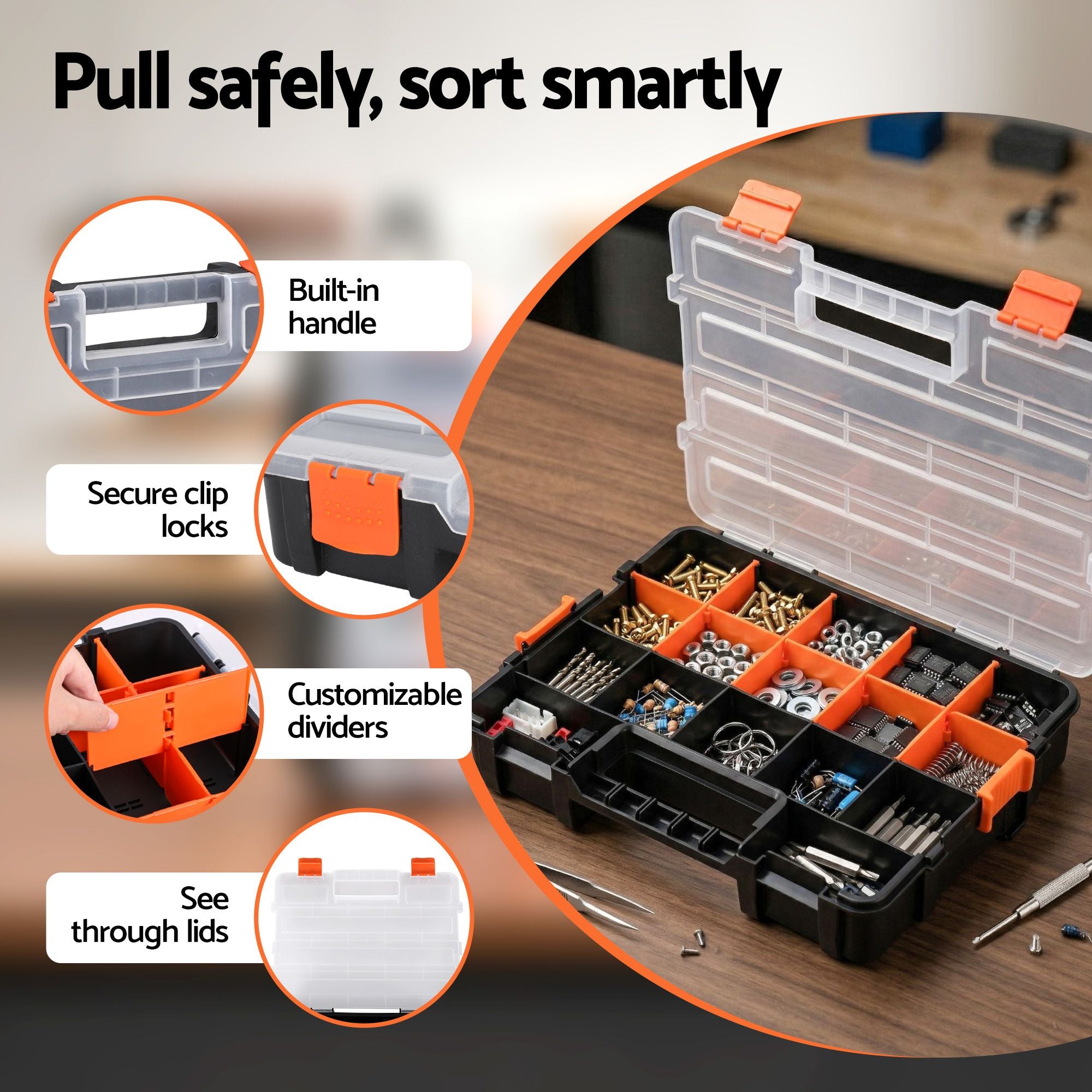 Giantz 3 Pack Tool Box Organizer with Hardware Storage Box for Small Parts TO-SCREW-3T-OR
