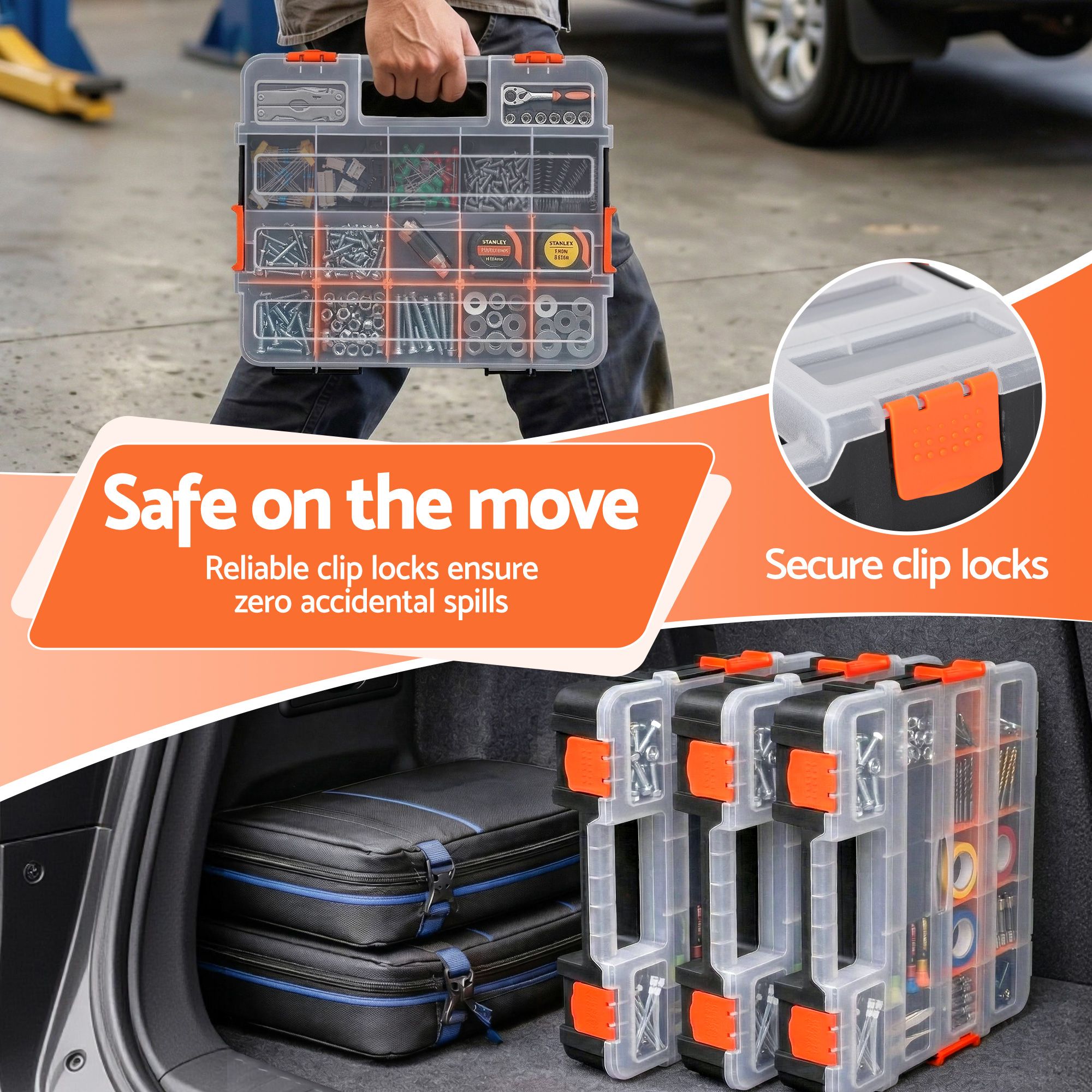 Giantz 3 Pack Tool Box Organizer with Hardware Storage Box for Small Parts TO-SCREW-3T-OR