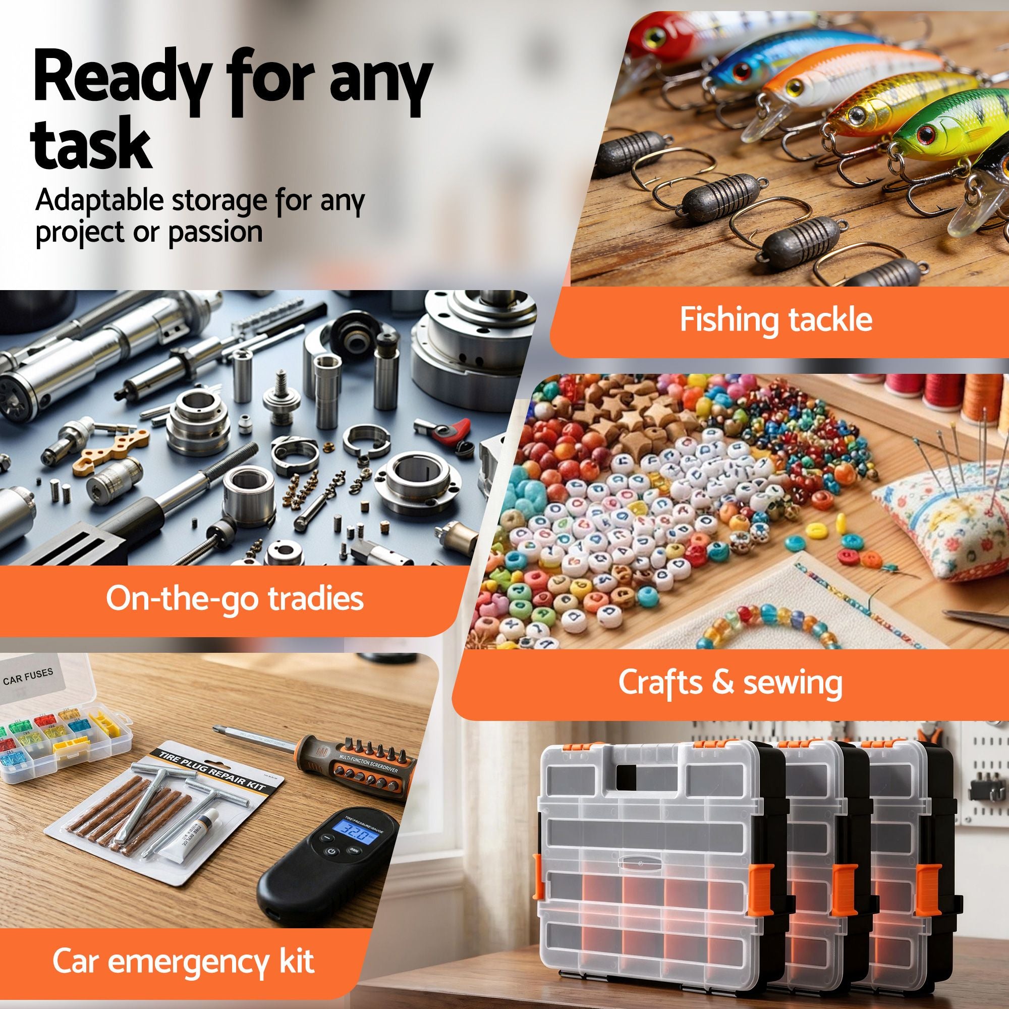 Giantz 3 Pack Tool Box Organizer with Hardware Storage Box for Small Parts TO-SCREW-3T-OR