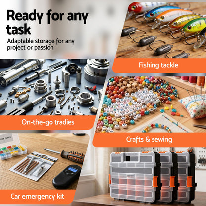 Giantz 3 Pack Tool Box Organizer with Hardware Storage Box for Small Parts TO-SCREW-3T-OR