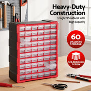 Giantz 60-Drawer Tool Storage Cabinet, Anti-Drop Hardware Organizer Storage Box TO-SCREW-60BIN-RD