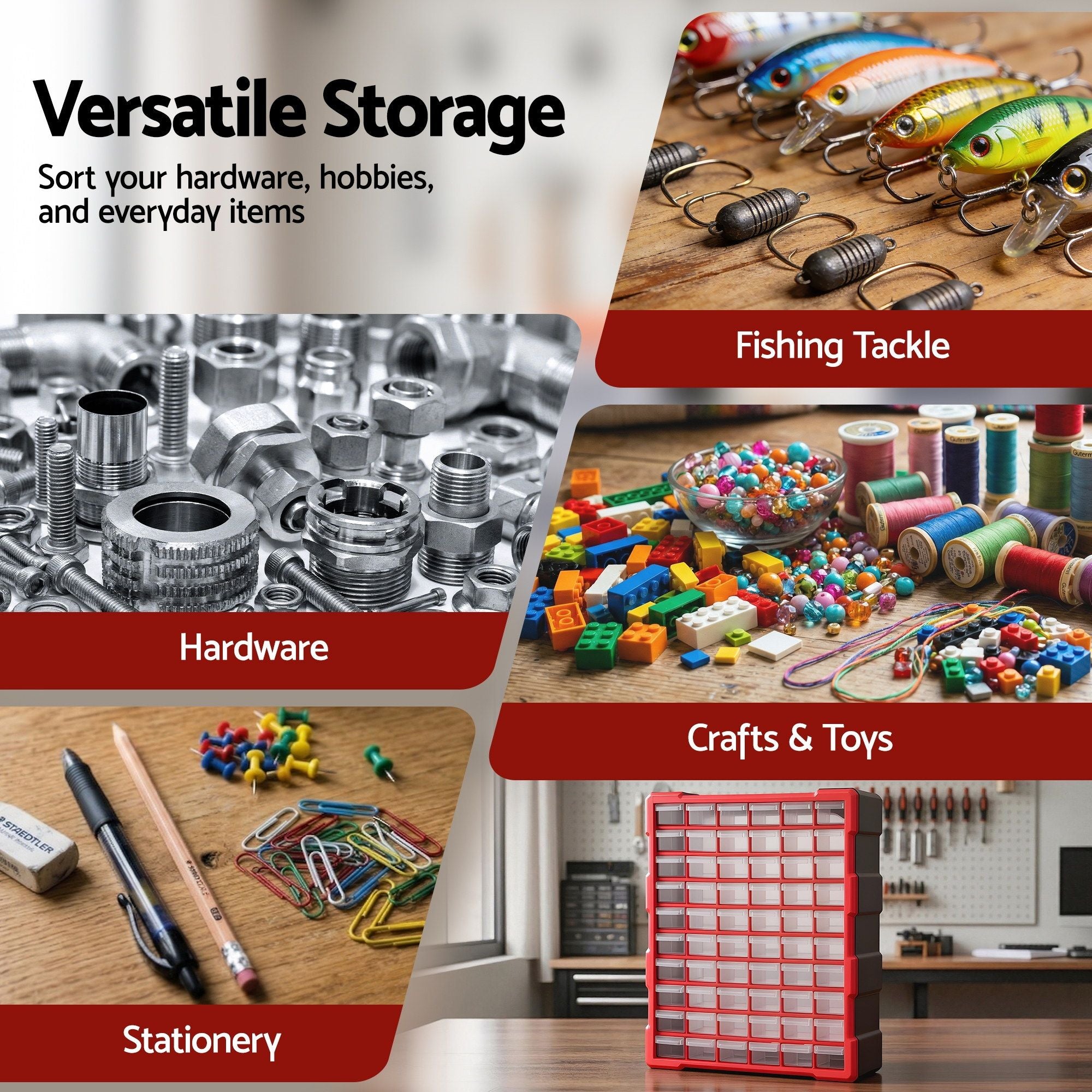Giantz 60-Drawer Tool Storage Cabinet, Anti-Drop Hardware Organizer Storage Box TO-SCREW-60BIN-RD