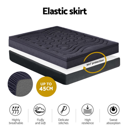 Giselle Bedding 3-Zone Pillowtop Mattress Topper 1000GSM for Back Pain Relief Washable with 45cm Deep Pocket TOPPER-3ZONE-CHAR-K