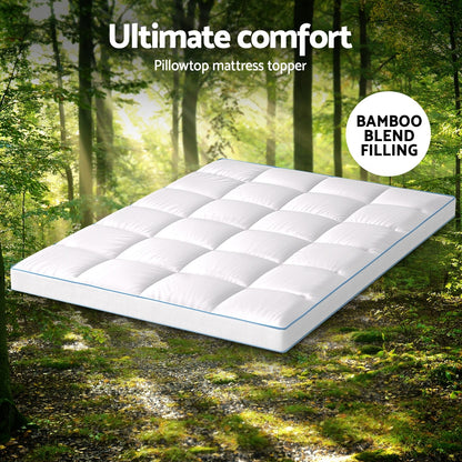 Giselle Bedding 1500GSM Bamboo Pillowtop Mattress Topper 10cm Thick Pad for Back Pain Relief, High Loft TOPPER-BAM-10-D