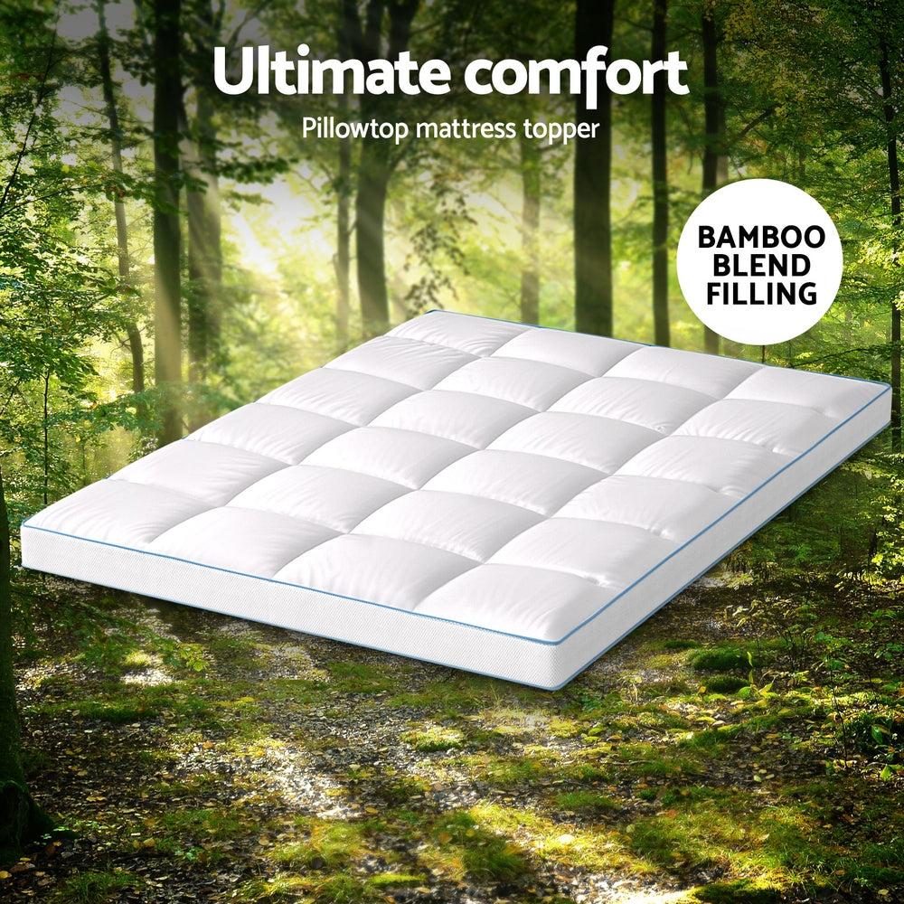 Giselle Bedding 1500GSM Bamboo Pillowtop Mattress Topper 10cm Thick Pad for Back Pain Relief, High Loft Cooling Underlay for Dorm & Guest Bed, 45cm Deep Pocket Double