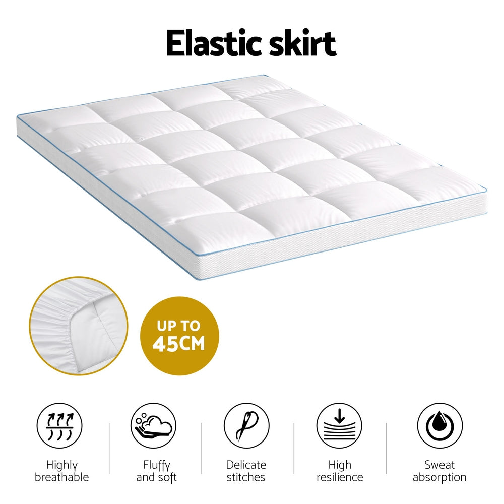 Giselle Bedding 1500GSM Bamboo Pillowtop Mattress Topper 10cm Thick Pad for Back Pain Relief, High Loft TOPPER-BAM-10-D