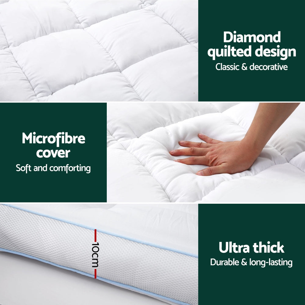 Giselle Bedding 1500GSM Bamboo Pillowtop Mattress Topper 10cm Thick Pad for Back Pain Relief, High Loft TOPPER-BAM-10-D