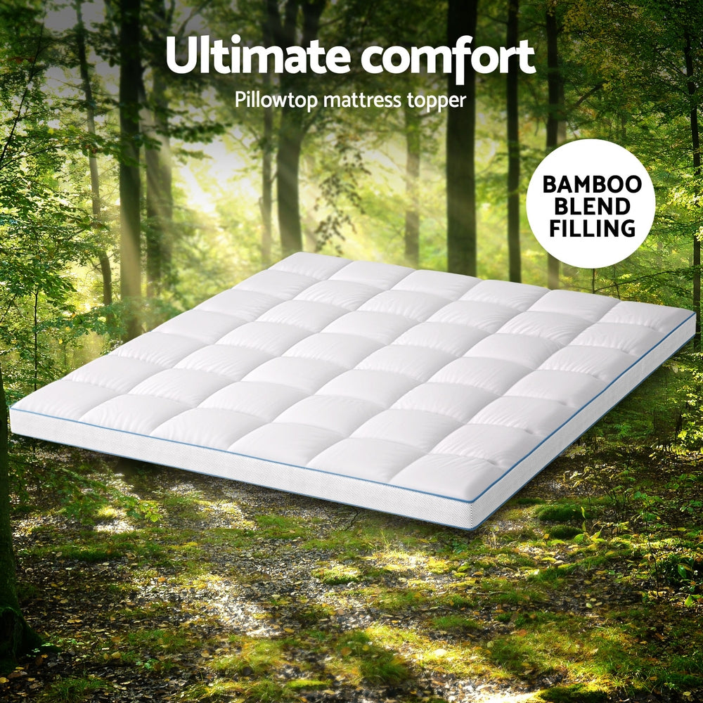 Giselle Bedding 1500GSM Bamboo Pillowtop Mattress Topper 10cm Thick Pad for Back Pain Relief, High Loft TOPPER-BAM-10-K