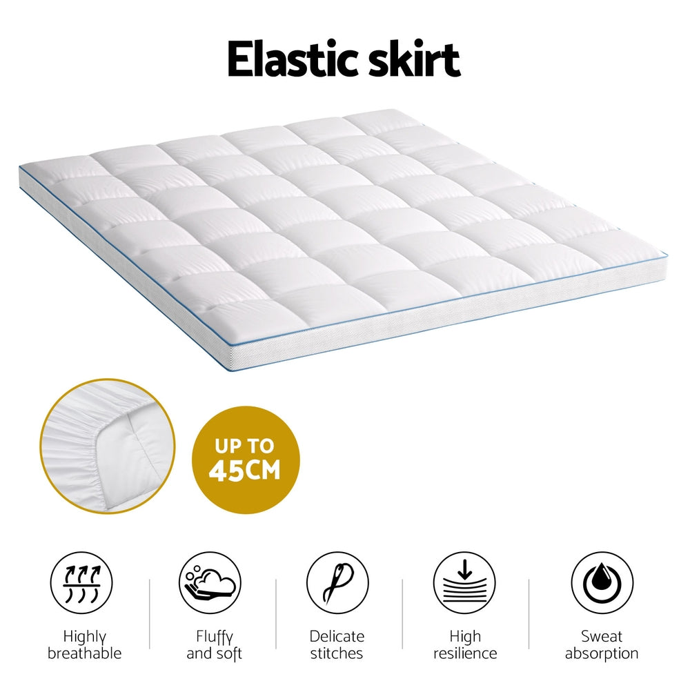 Giselle Bedding 1500GSM Bamboo Pillowtop Mattress Topper 10cm Thick Pad for Back Pain Relief, High Loft TOPPER-BAM-10-K