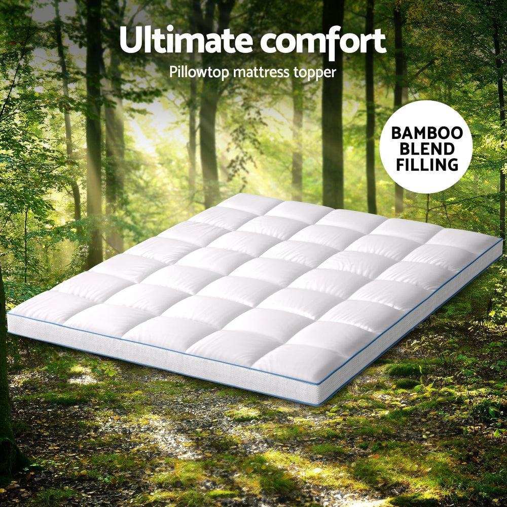 Giselle Bedding 1500GSM Bamboo Pillowtop Mattress Topper 10cm Thick Pad for Back Pain Relief, High Loft TOPPER-BAM-10-Q