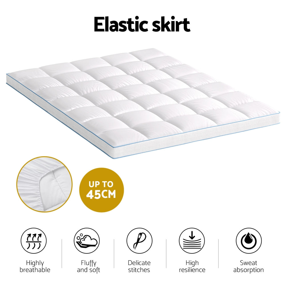 Giselle Bedding 1500GSM Bamboo Pillowtop Mattress Topper 10cm Thick Pad for Back Pain Relief, High Loft TOPPER-BAM-10-Q