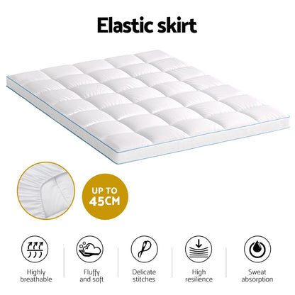 Giselle Bedding 1500GSM Bamboo Pillowtop Mattress Topper 10cm Thick Pad for Back Pain Relief, High Loft TOPPER-BAM-10-Q