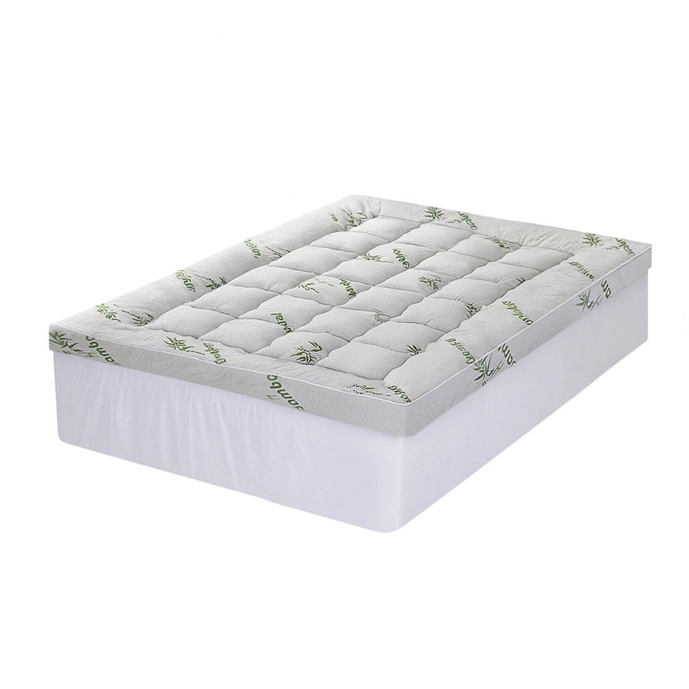 Giselle Bedding 1500GSM Pillowtop Mattress Topper Bamboo Mattress Pad for Back Pain Relief Washable 11cm TOPPER-BAM-11-D