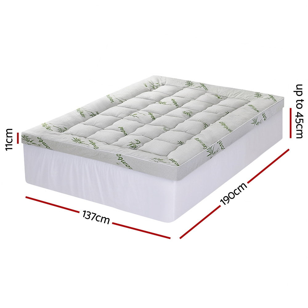 Giselle Bedding 1500GSM Pillowtop Mattress Topper Bamboo Mattress Pad for Back Pain Relief Washable 11cm TOPPER-BAM-11-D