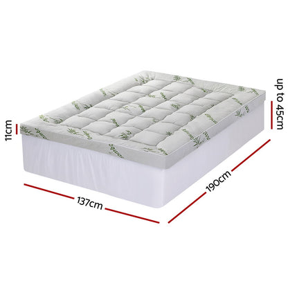 Giselle Bedding 1500GSM Pillowtop Mattress Topper Bamboo Mattress Pad for Back Pain Relief Washable 11cm TOPPER-BAM-11-D